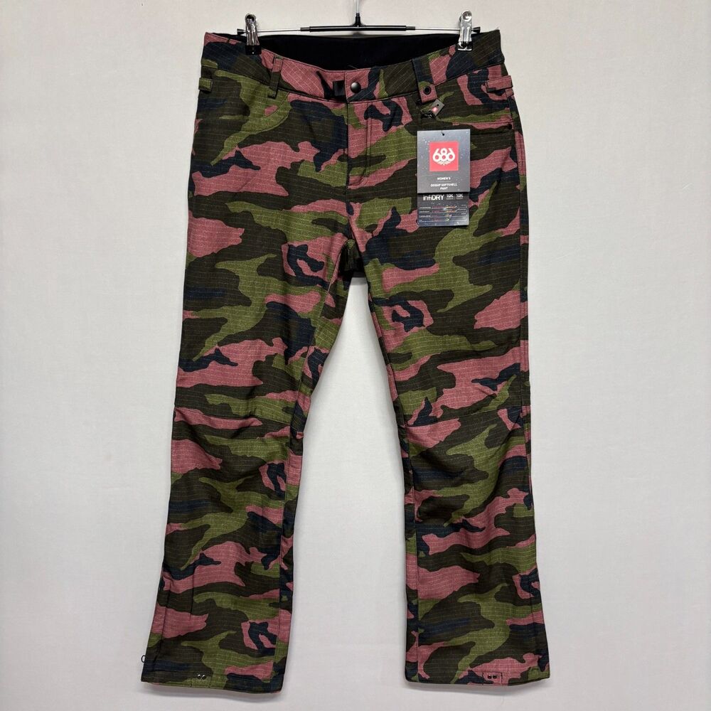 NWT 686 Women Gossip Softshell Snow Ski Pants Size Large Camo Tailored C128 -26